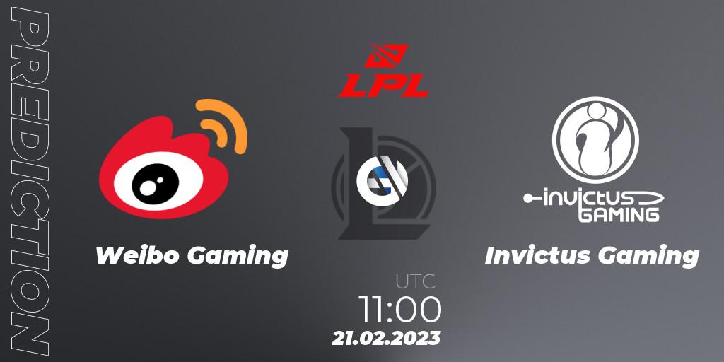 Weibo Gaming vs Invictus Gaming: Betting TIp, Match Prediction. 21.02.2023 at 11:15. LoL, LPL Spring 2023 - Group Stage