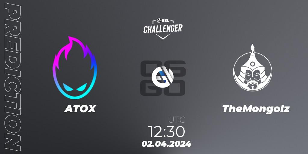 ATOX vs TheMongolz: Betting TIp, Match Prediction. 02.04.2024 at 12:30. Counter-Strike (CS2), ESL Challenger #57: Asian Closed Qualifier