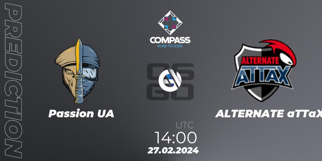 Passion UA vs ALTERNATE aTTaX: Betting TIp, Match Prediction. 27.02.2024 at 14:00. Counter-Strike (CS2), YaLLa Compass Spring 2024 Contenders