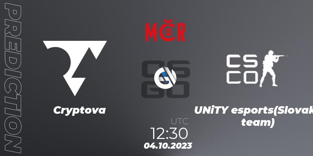 Cryptova vs UNITY Esports: Betting TIp, Match Prediction. 04.10.23. CS2 (CS:GO), Tipsport Cup Prague Fall 2023: Online Stage