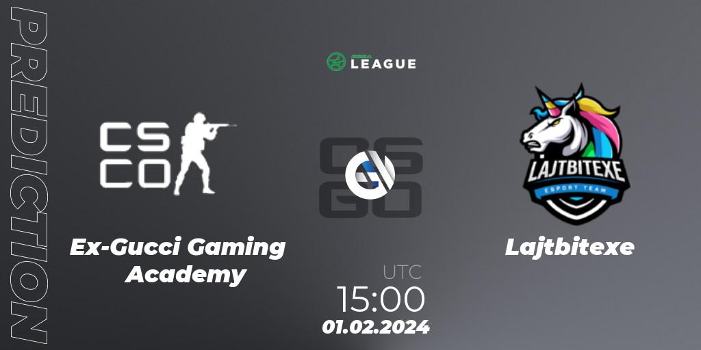 Ex-Gucci Gaming Academy vs Lajtbitexe: Betting TIp, Match Prediction. 01.02.2024 at 15:00. Counter-Strike (CS2), ESEA Season 48: Advanced Division - Europe