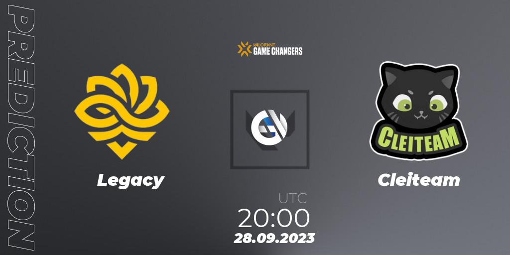 Legacy vs Cleiteam: Betting TIp, Match Prediction. 28.09.2023 at 20:00. VALORANT, VCT 2023: Game Changers Brazil Series 2