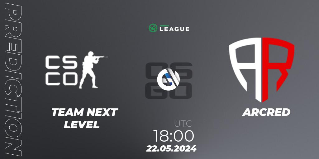 TEAM NEXT LEVEL vs ARCRED: Betting TIp, Match Prediction. 22.05.2024 at 18:00. Counter-Strike (CS2), ESEA Season 49: Advanced Division - Europe
