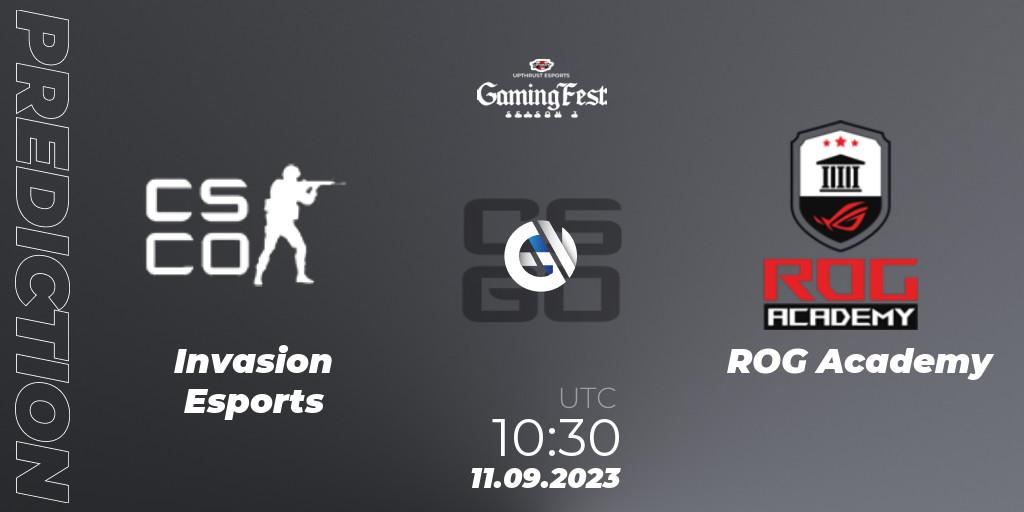 Invasion Esports vs ROG Academy: Betting TIp, Match Prediction. 11.09.2023 at 10:30. Counter-Strike (CS2), Upthrust Esports GamingFest Season 3