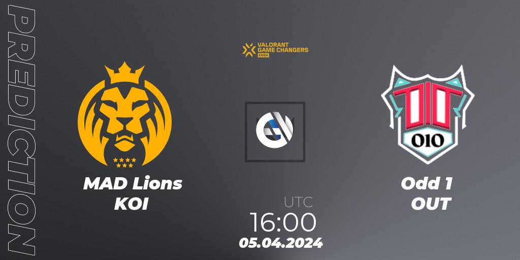 MAD Lions KOI vs Odd 1 OUT: Betting TIp, Match Prediction. 05.04.2024 at 16:00. VALORANT, VCT 2024: Game Changers EMEA Contenders Series 1