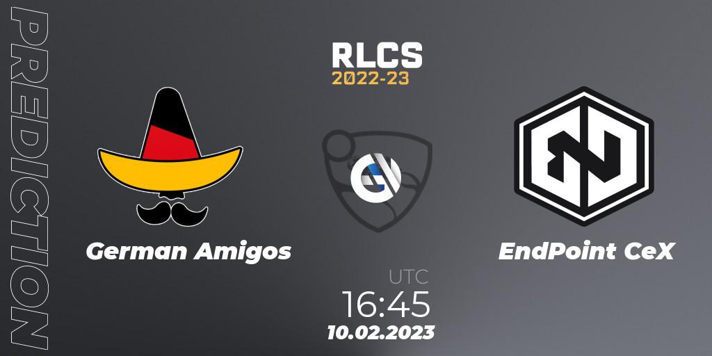 German Amigos vs EndPoint CeX: Betting TIp, Match Prediction. 10.02.2023 at 16:45. Rocket League, RLCS 2022-23 - Winter: Europe Regional 2 - Winter Cup