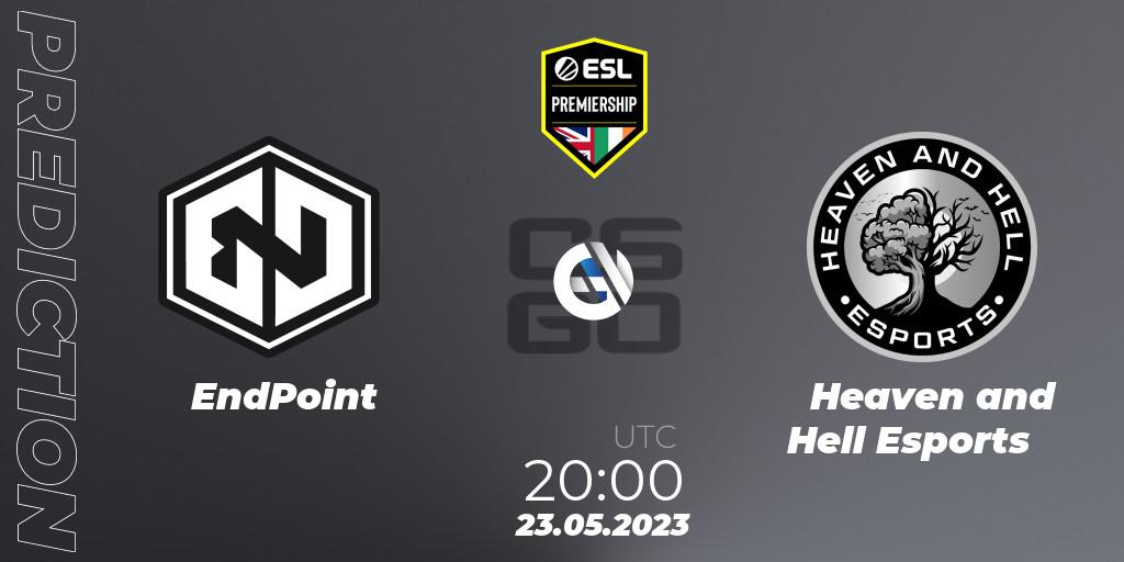 EndPoint vs Heaven and Hell Esports: Betting TIp, Match Prediction. 23.05.2023 at 20:00. Counter-Strike (CS2), ESL Premiership Spring 2023