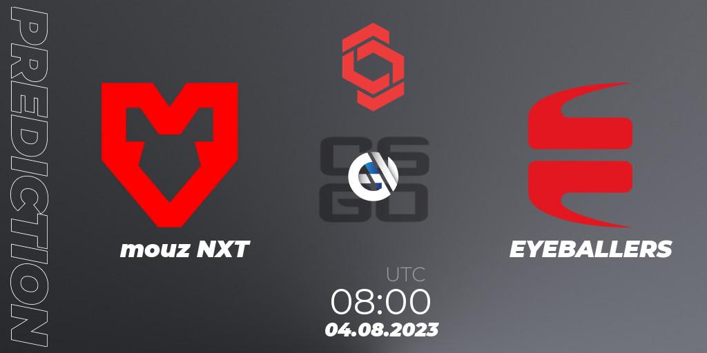 mouz NXT vs EYEBALLERS: Betting TIp, Match Prediction. 04.08.2023 at 08:00. Counter-Strike (CS2), CCT Central Europe Series #7