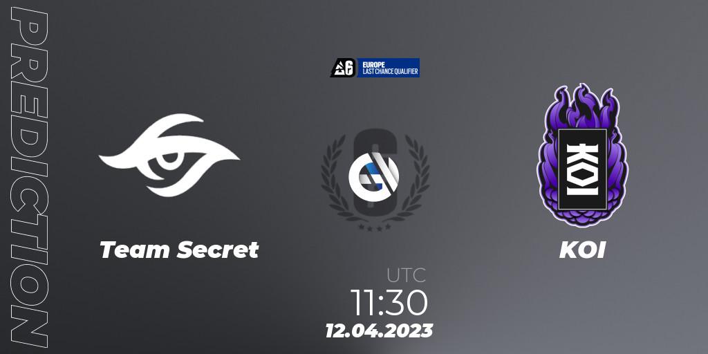 Team Secret vs KOI: Betting TIp, Match Prediction. 12.04.2023 at 11:30. Rainbow Six, Europe League 2023 - Stage 1 - Last Chance Qualifiers