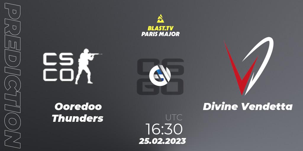 Ooredoo Thunders vs Divine Vendetta: Betting TIp, Match Prediction. 25.02.23. CS2 (CS:GO), BLAST.tv Paris Major 2023 Middle East RMR Closed Qualifier