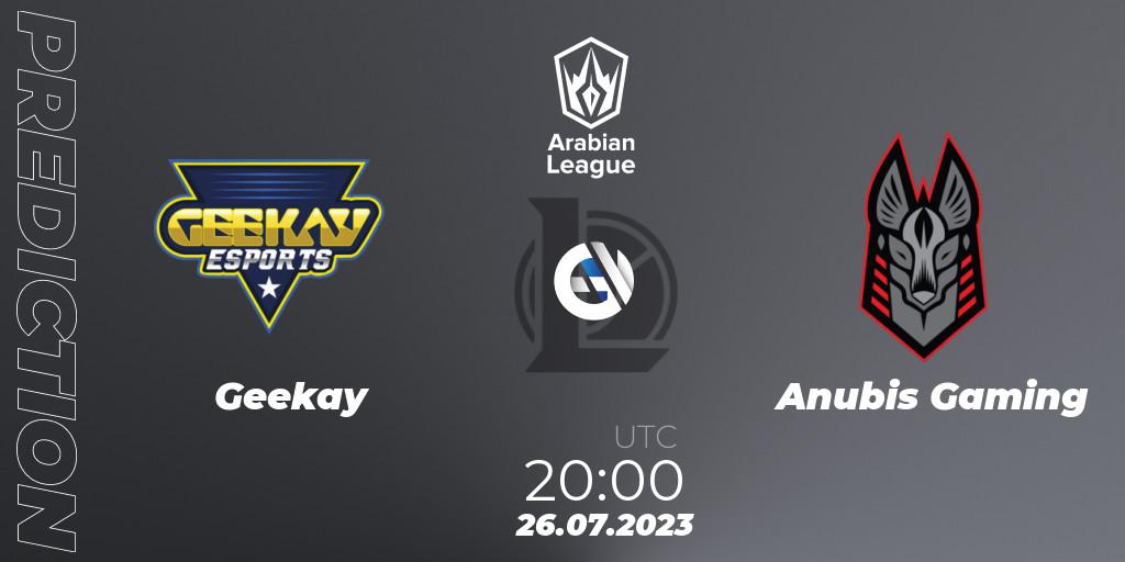 Geekay vs Anubis Gaming: Betting TIp, Match Prediction. 26.07.2023 at 20:45. LoL, Arabian League Summer 2023 - Group Stage