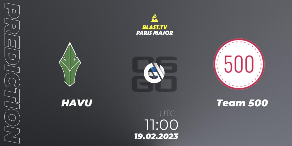 HAVU vs Team 500: Betting TIp, Match Prediction. 19.02.2023 at 11:00. Counter-Strike (CS2), BLAST.tv Paris Major 2023 Europe RMR Last Chance Qualifier