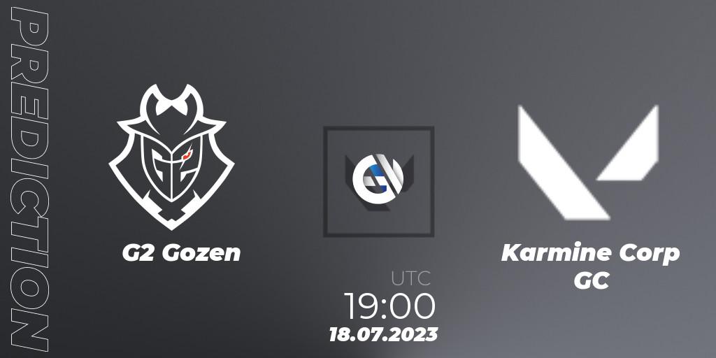 G2 Gozen vs Karmine Corp GC: Betting TIp, Match Prediction. 18.07.2023 at 19:10. VALORANT, VCT 2023: Game Changers EMEA Series 2 - Group Stage