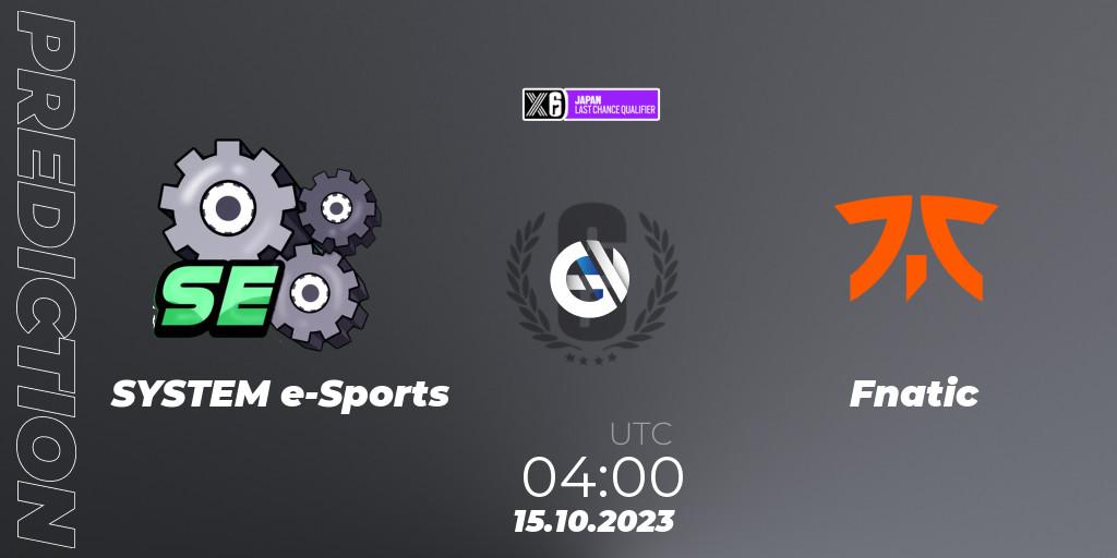 SYSTEM e-Sports vs Fnatic: Betting TIp, Match Prediction. 15.10.23. Rainbow Six, Japan League 2023 - Stage 2 - Last Chance Qualifiers