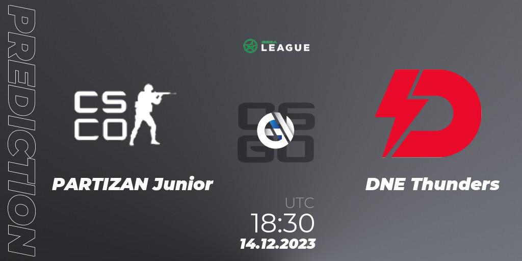 PARTIZAN Junior vs DNE Thunders: Betting TIp, Match Prediction. 15.12.2023 at 15:30. Counter-Strike (CS2), ESEA Season 47: Intermediate Division - Europe