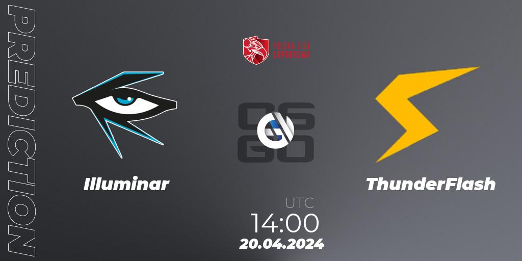 Illuminar vs ThunderFlash: Betting TIp, Match Prediction. 20.04.2024 at 14:00. Counter-Strike (CS2), Polska Liga Esportowa 2024: Split #1