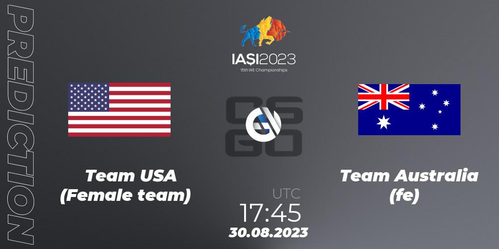 Team USA (Female team) vs Team Australia (fe): Betting TIp, Match Prediction. 31.08.2023 at 10:20. Counter-Strike (CS2), IESF Female World Esports Championship 2023
