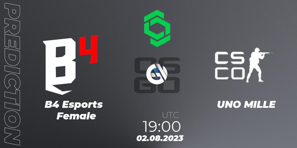 B4 Esports Female vs UNO MILLE: Betting TIp, Match Prediction. 02.08.2023 at 19:00. Counter-Strike (CS2), CCT South America Series #9