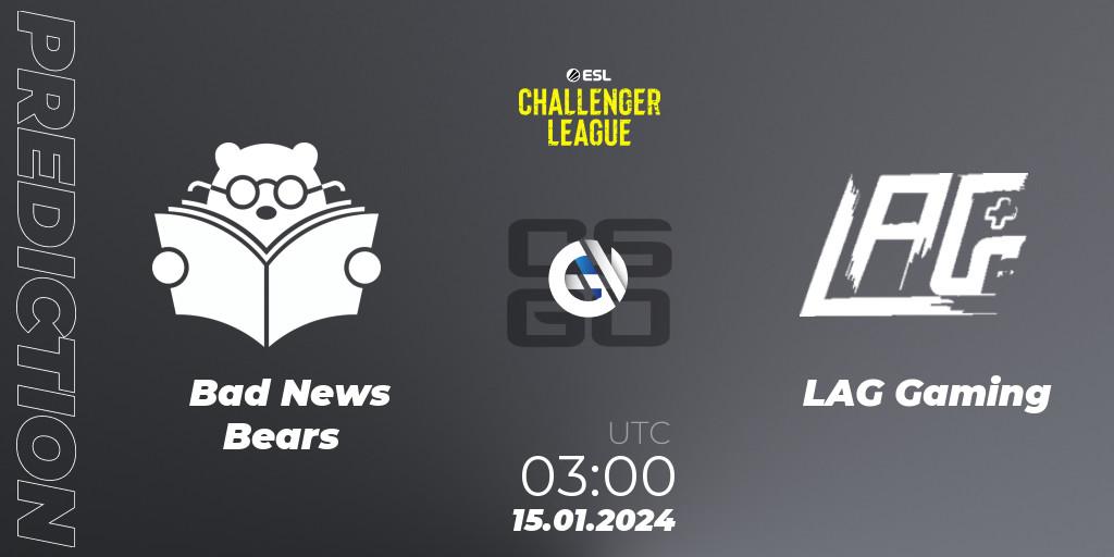 Bad News Bears vs LAG Gaming: Betting TIp, Match Prediction. 15.01.24. CS2 (CS:GO), ESL Challenger League Season 46 Relegation: North America