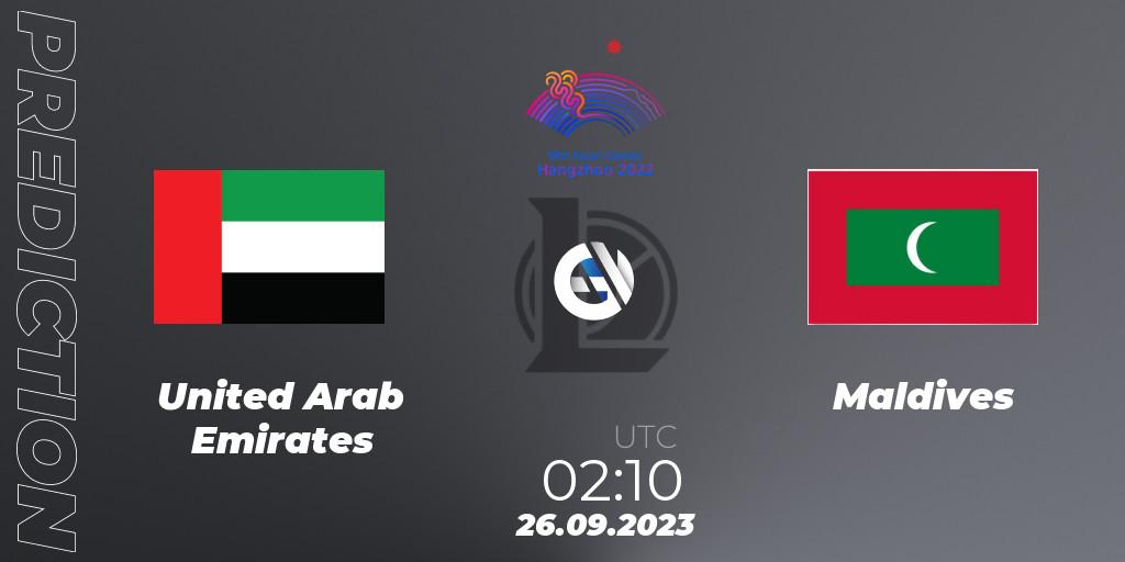 United Arab Emirates vs Maldives: Betting TIp, Match Prediction. 26.09.2023 at 02:10. LoL, 2022 Asian Games