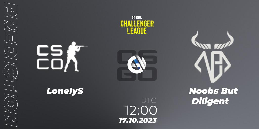 LonelyS vs Noobs But Diligent: Betting TIp, Match Prediction. 17.10.2023 at 12:00. Counter-Strike (CS2), ESL Challenger League Season 46: Asia-Pacific