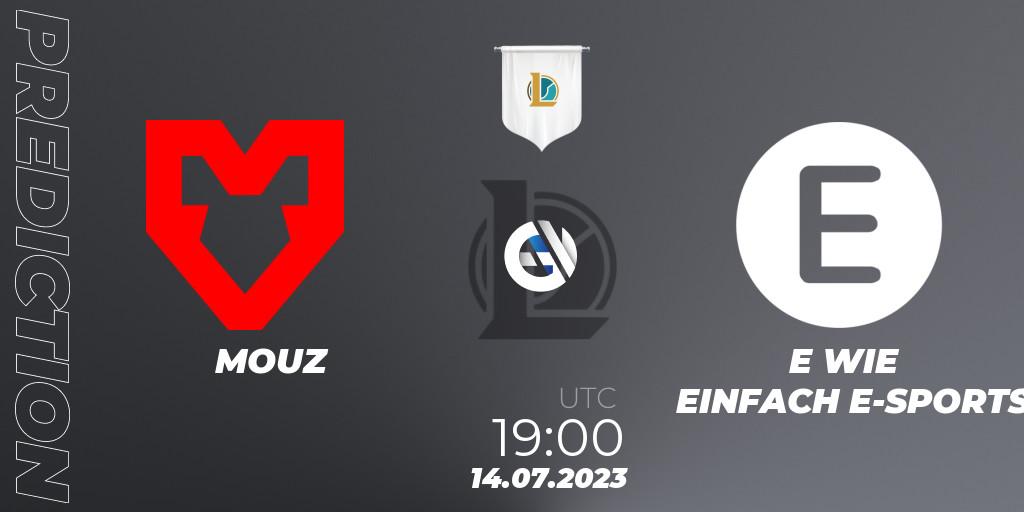 MOUZ vs E WIE EINFACH E-SPORTS: Betting TIp, Match Prediction. 14.07.2023 at 20:00. LoL, Prime League Summer 2023 - Group Stage