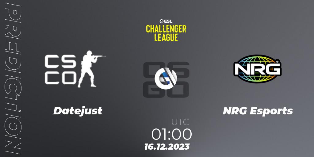 Datejust vs NRG Esports: Betting TIp, Match Prediction. 16.12.2023 at 01:00. Counter-Strike (CS2), ESL Challenger League Season 46 Relegation: North America