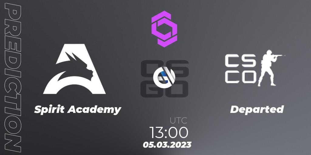 Spirit Academy vs Departed: Betting TIp, Match Prediction. 05.03.2023 at 13:00. Counter-Strike (CS2), CCT West Europe Series 2 Closed Qualifier