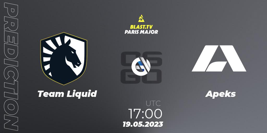 Team Liquid vs Apeks: Betting TIp, Match Prediction. 19.05.2023 at 15:55. Counter-Strike (CS2), BLAST Paris Major 2023
