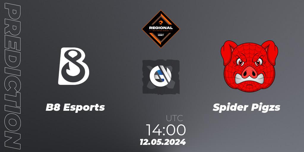 B8 Esports vs Spider Pigzs: Betting TIp, Match Prediction. 12.05.2024 at 14:30. Dota 2, RES Regional Series: EU #2