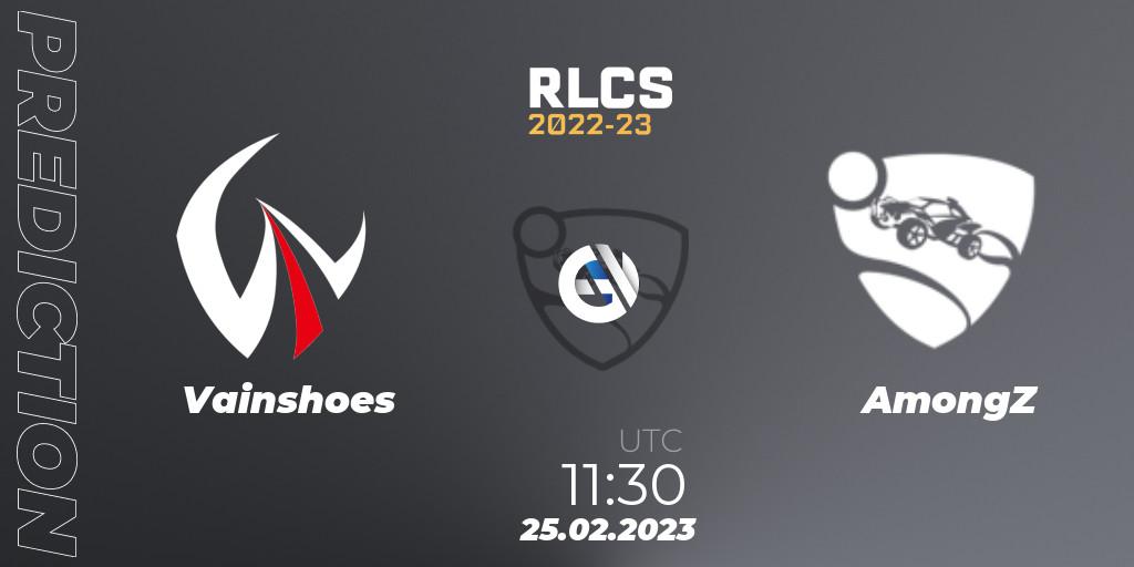 Vainshoes vs AmongZ: Betting TIp, Match Prediction. 25.02.2023 at 11:30. Rocket League, RLCS 2022-23 - Winter: Asia-Pacific Regional 3 - Winter Invitational