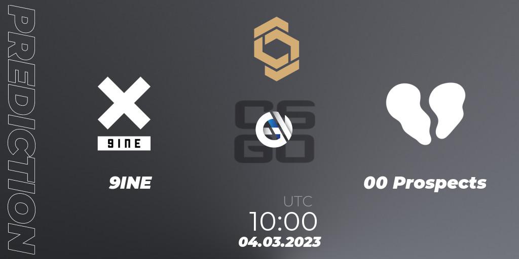9INE vs 00 Prospects: Betting TIp, Match Prediction. 04.03.2023 at 10:00. Counter-Strike (CS2), CCT South Europe Series #3