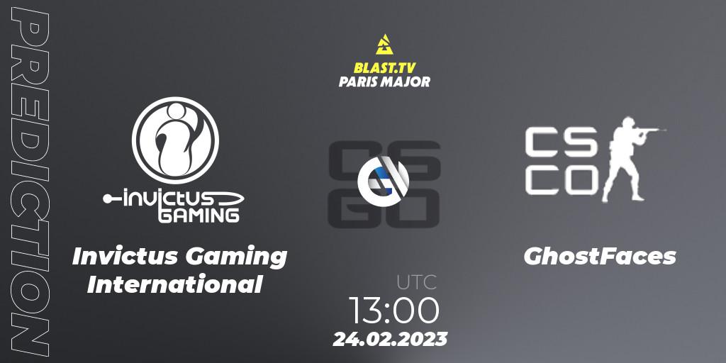 Invictus Gaming International vs GhostFaces: Betting TIp, Match Prediction. 24.02.2023 at 13:10. Counter-Strike (CS2), BLAST.tv Paris Major 2023 Middle East RMR Closed Qualifier