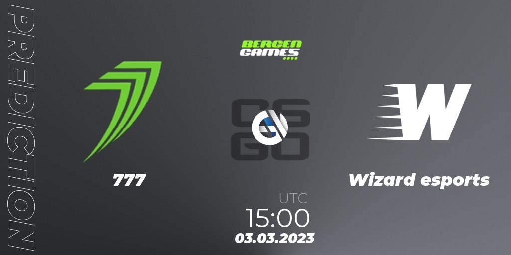 777 vs Wizard esports: Betting TIp, Match Prediction. 03.03.2023 at 15:00. Counter-Strike (CS2), Bergen Games 2023