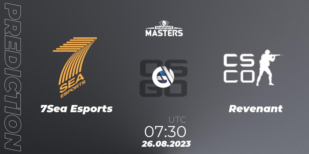 7Sea Esports vs Revenant (Indian team): Betting TIp, Match Prediction. 26.08.2023 at 06:10. Counter-Strike (CS2), Skyesports Masters 2023 Finals