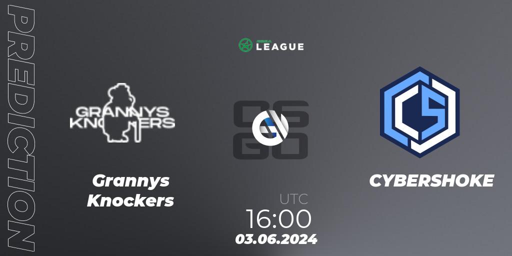 Grannys Knockers vs CYBERSHOKE: Betting TIp, Match Prediction. 03.06.2024 at 16:00. Counter-Strike (CS2), ESEA Season 49: Advanced Division - Europe