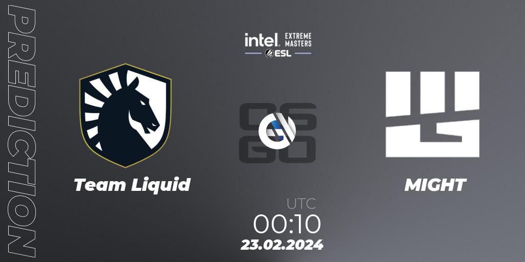 Team Liquid vs MIGHT: Betting TIp, Match Prediction. 23.02.2024 at 00:10. Counter-Strike (CS2), Intel Extreme Masters Dallas 2024: North American Open Qualifier #1