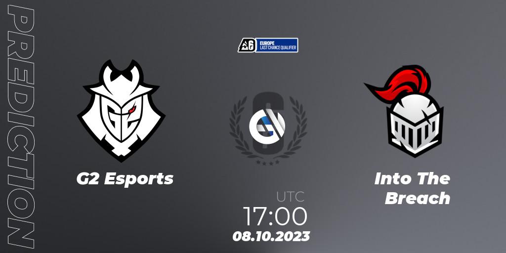 G2 Esports vs Into The Breach: Betting TIp, Match Prediction. 08.10.2023 at 15:45. Rainbow Six, Europe League 2023 - Stage 2 - Last Chance Qualifiers
