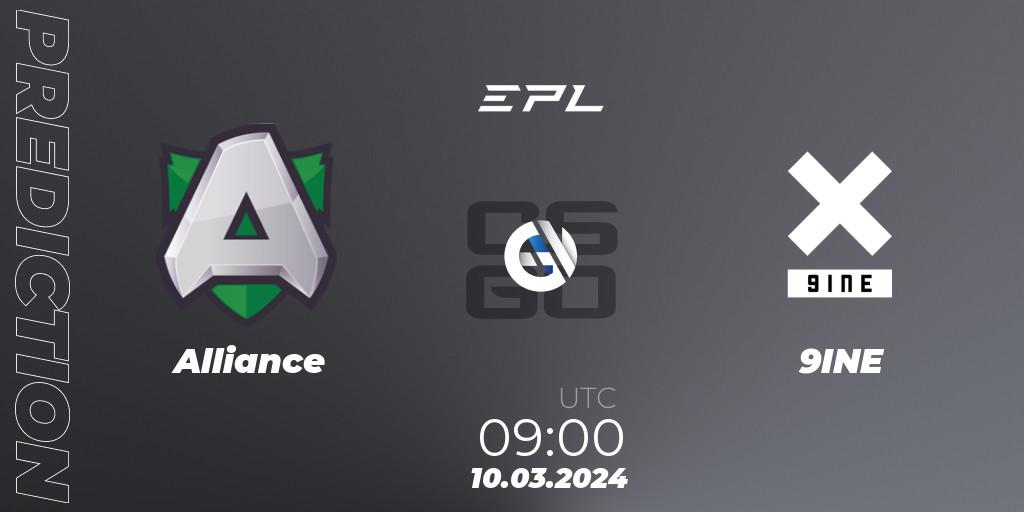 Alliance vs 9INE: Betting TIp, Match Prediction. 10.03.2024 at 09:00. Counter-Strike (CS2), European Pro League Season 14