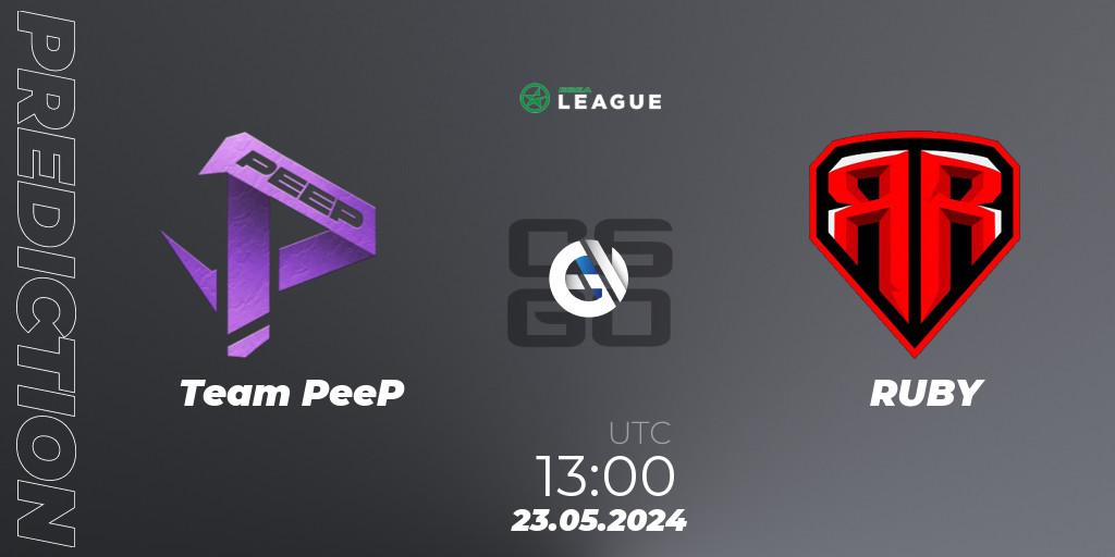 Team PeeP vs RUBY: Betting TIp, Match Prediction. 23.05.2024 at 13:00. Counter-Strike (CS2), ESEA Season 49: Advanced Division - Europe