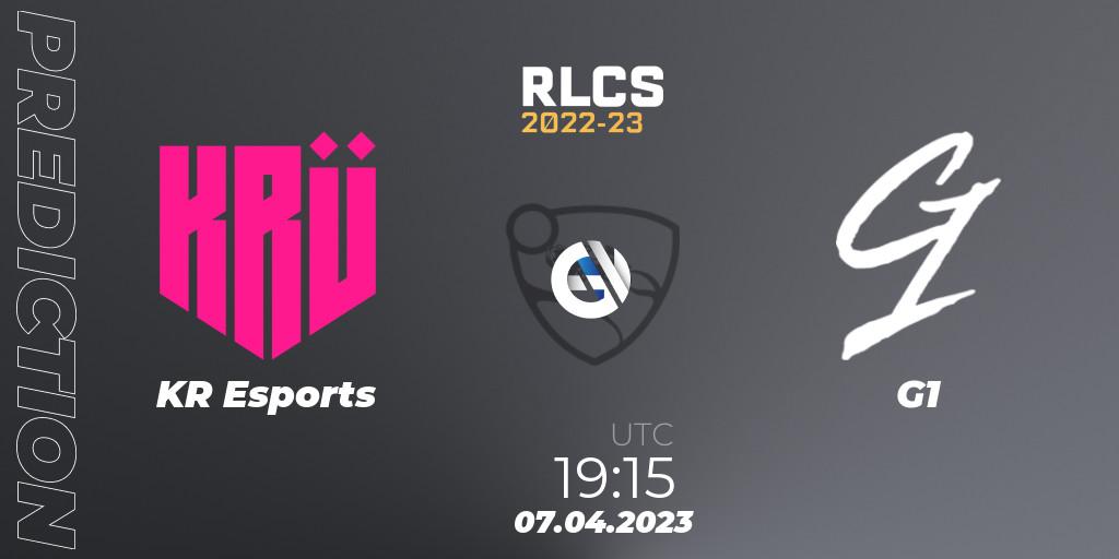 KRÜ Esports vs G1: Betting TIp, Match Prediction. 07.04.2023 at 22:45. Rocket League, RLCS 2022-23 - Winter Split Major