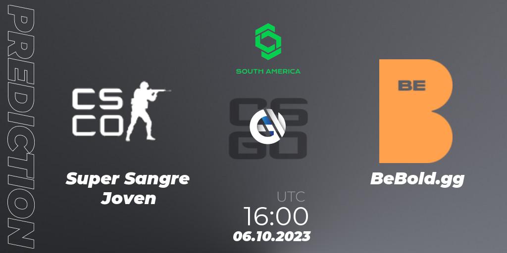 Super Sangre Joven vs BeBold.gg: Betting TIp, Match Prediction. 06.10.2023 at 16:00. Counter-Strike (CS2), CCT South America Series #12