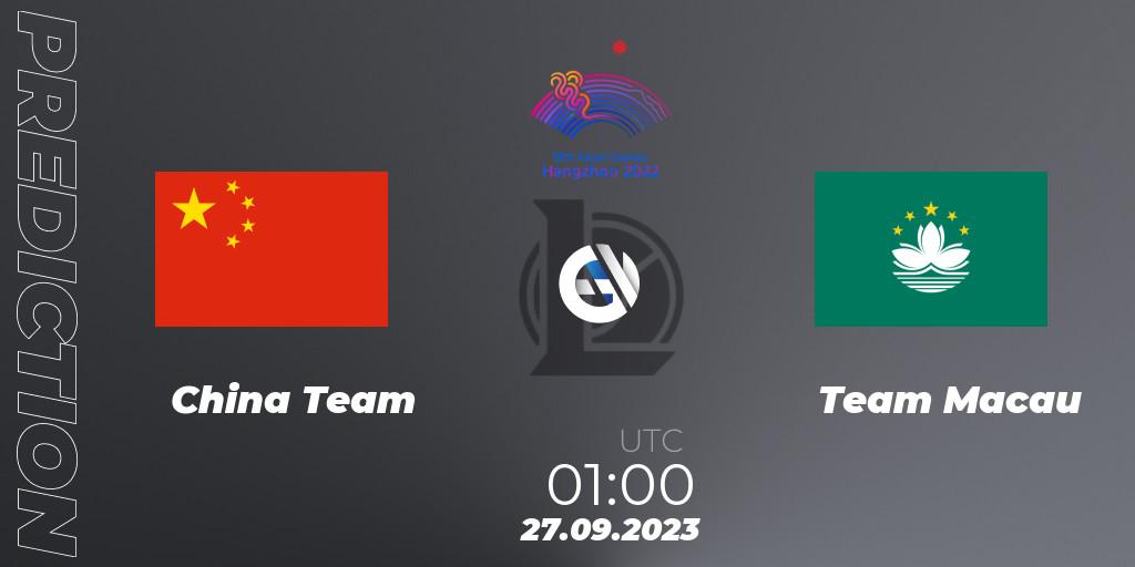 China Team vs Team Macau: Betting TIp, Match Prediction. 27.09.2023 at 01:00. LoL, 2022 Asian Games