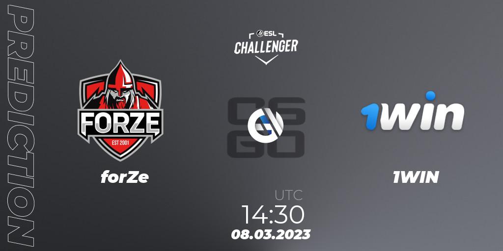 forZe vs 1WIN: Betting TIp, Match Prediction. 08.03.2023 at 14:30. Counter-Strike (CS2), ESL Challenger Melbourne 2023 Europe Closed Qualifier