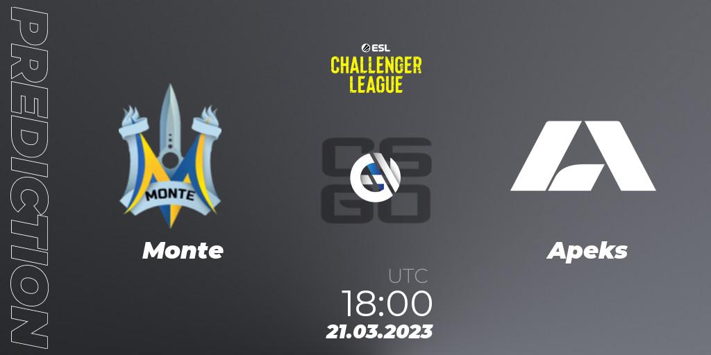 Monte vs Apeks: Betting TIp, Match Prediction. 21.03.23. CS2 (CS:GO), ESL Challenger League Season 44: Europe