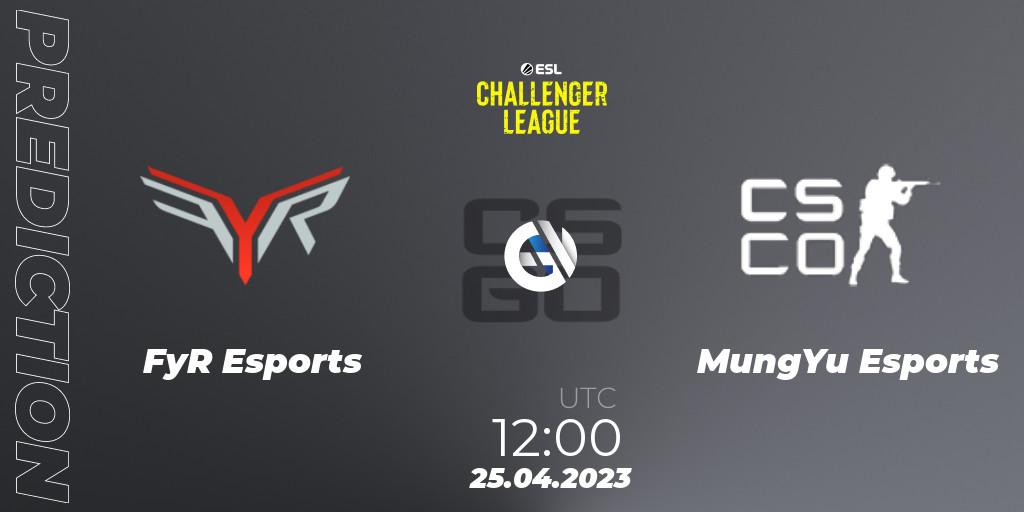 FyR Esports vs MungYu Esports: Betting TIp, Match Prediction. 25.04.2023 at 12:00. Counter-Strike (CS2), ESL Challenger League Season 45: Asia-Pacific