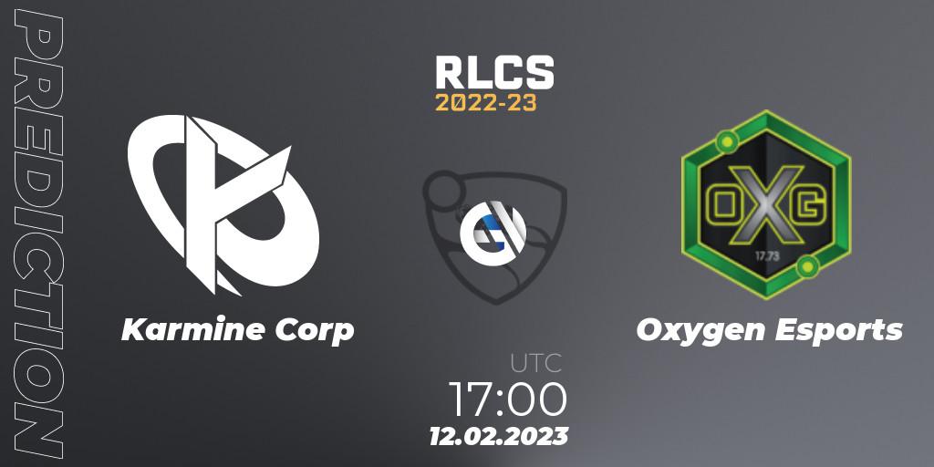 Karmine Corp vs Oxygen Esports: Betting TIp, Match Prediction. 12.02.2023 at 16:50. Rocket League, RLCS 2022-23 - Winter: Europe Regional 2 - Winter Cup