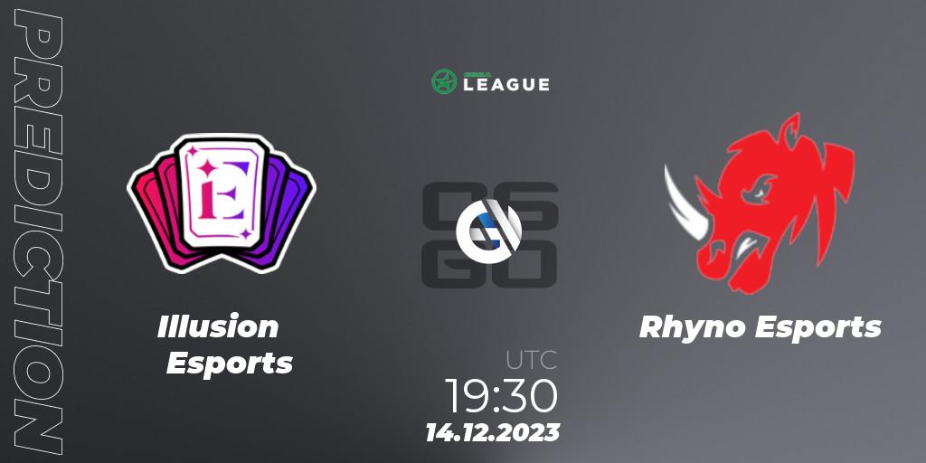 Illusion Esports vs Rhyno Esports: Betting TIp, Match Prediction. 14.12.2023 at 19:30. Counter-Strike (CS2), ESEA Season 47: Main Division - Europe