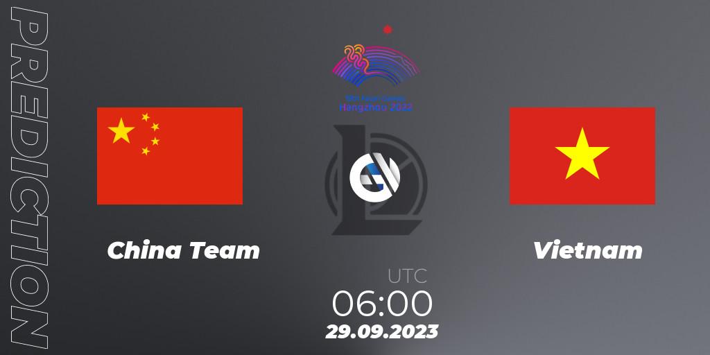 China Team vs Vietnam: Betting TIp, Match Prediction. 29.09.2023 at 06:00. LoL, 2022 Asian Games
