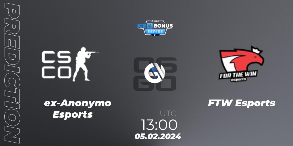 ex-Anonymo Esports vs FTW Esports: Betting TIp, Match Prediction. 05.02.2024 at 13:00. Counter-Strike (CS2), IceBonus Series #1